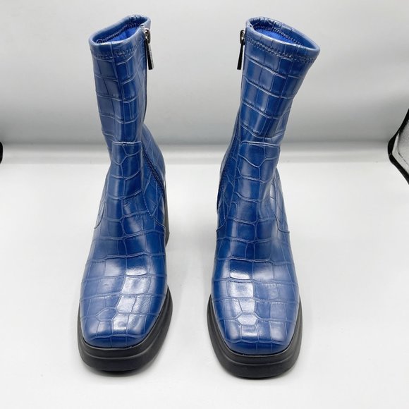 Steve Madden Faux Crocodile Blue Triple Platform Boots - Picture 3 of 7
